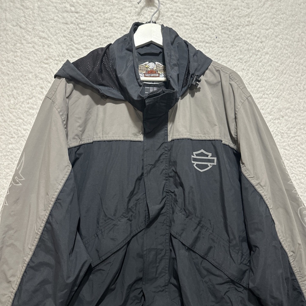 Harley-Davidson Men's Motorcycle Jacket Size‎ XL Black Gray Nylon Eagle Graphic - Picture 4 of 15